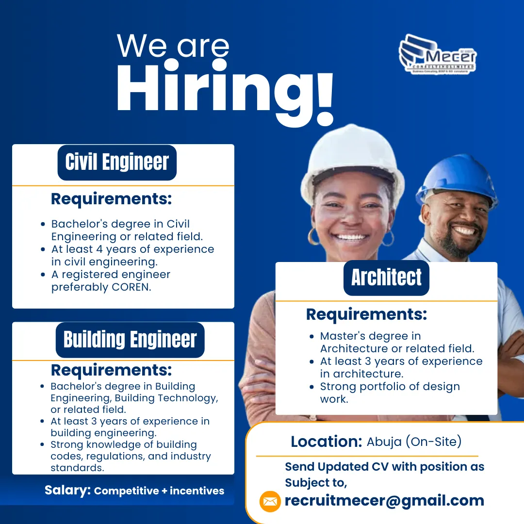 Abuja Jobs for Architect, Civil and Building Engineers